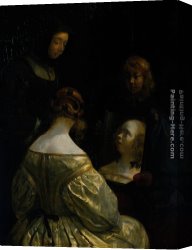 Mirror Canvas Paintings - Woman at a Mirror by Gerard ter Borch