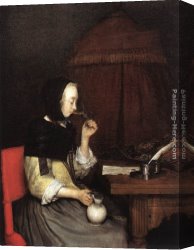 Wine Canvas Paintings - Woman Drinking Wine by Gerard ter Borch