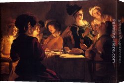 Picture of The Last Supper II Canvas Paintings - Supper With The Minstrel And His Lute by Gerrit van Honthorst
