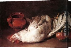 Pots Canvas Paintings - Still-Life with Hen, Onion and Pot by Giacomo Ceruti