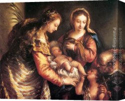 Baptist Canvas Paintings - Holy Family with St John the Baptist and St Catherine by Giovanni Antonio Guardi