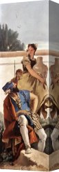 Seated Canvas Paintings - A Seated Man and a Girl with a Pitcher by Giovanni Battista Tiepolo