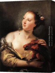 Battista Canvas Paintings - Woman with a Parrot by Giovanni Battista Tiepolo
