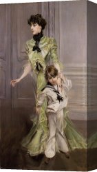 Hugo Canvas Paintings - Portrait of Madame Georges Hugo (n&eacute;e Pauleen Menard-Dozian) and Her Son, Jean by Giovanni Boldini