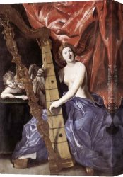 Allegory Canvas Paintings - Venus Playing the Harp (Allegory of Music) by Giovanni Lanfranco