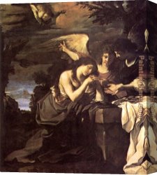 Angel Canvas Paintings - Magdalen and Two Angels by Guercino