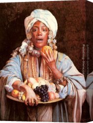 North Canvas Paintings - A North African Fruit Vendor by Guiseppe Signorini