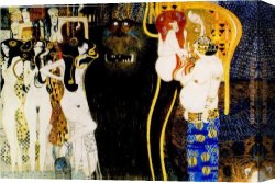 Klimt Canvas Paintings - Entirety of Beethoven Frieze left5 by Gustav Klimt
