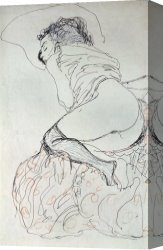 Nude Canvas Paintings - Female Nude, Turned to the Left by Gustav Klimt