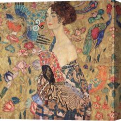 The Lady of Shalott Canvas Paintings - lady with fan by Gustav Klimt