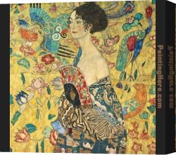 The Lady of Shalott Canvas Paintings - lady with fan I by Gustav Klimt
