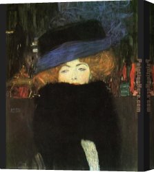 The Lady of Shalott Canvas Paintings - lady with hat and feather boa by Gustav Klimt