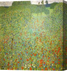 Klimt Canvas Paintings - Poppy Field by Gustav Klimt