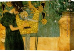 Music of The Soul II Canvas Paintings - The Music (gold foil) by Gustav Klimt