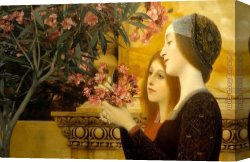 Girls Playing in Surf Canvas Paintings - two girls with an oleander by Gustav Klimt