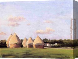 Harvest Landscape Canvas Paintings - Harvest, Landscape with Five Haystacks by Gustave Caillebotte