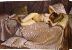 Woman Canvas Paintings - Naked Woman Lying on a Couch by Gustave Caillebotte