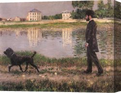 Richards Canvas Paintings - Richard Gallo and His Dog at Petit Gennevilliers by Gustave Caillebotte