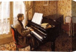 Young Canvas Paintings - Young Man Playing the Piano by Gustave Caillebotte