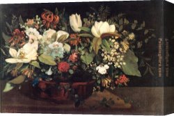 Hearts And Flowers I Canvas Paintings - Basket of Flowers by Gustave Courbet