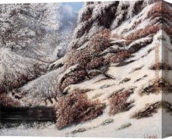 Deer Canvas Paintings - Deer in a Snowy Landscape by Gustave Courbet