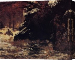 Deer Canvas Paintings - Deer in the Snow by Gustave Courbet