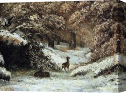 Deer Canvas Paintings - Deer Taking Shelter in Winter by Gustave Courbet