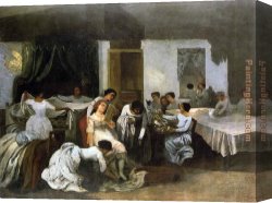 Dead Game Canvas Paintings - Dressing the Dead Girl by Gustave Courbet