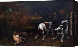 Gustave Courbet Canvas Paintings - Hunting Dogs by Gustave Courbet