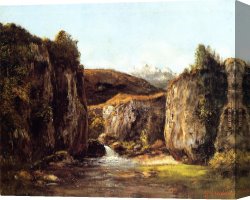 Virgin of The Rocks Canvas Paintings - Landscape The Source among the Rocks of the Doubs by Gustave Courbet