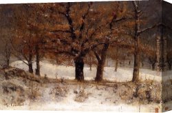 Gustave Courbet Canvas Paintings - Landscape with snow by Gustave Courbet