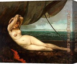 Gustave Courbet Canvas Paintings - Nude reclining by the sea by Gustave Courbet