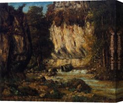 Cliff Canvas Paintings - River and Cliff by Gustave Courbet