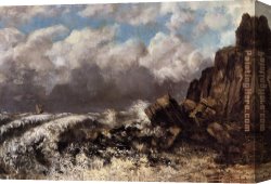 Seascape Canvas Paintings - Seascape at Etretat by Gustave Courbet
