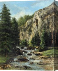 Study of a Punt Moored at Twickenham Canvas Paintings - Study for 'Landscape with Waterfall by Gustave Courbet