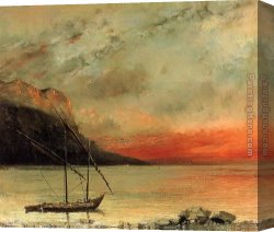 Lake Como Sunset Sail Canvas Paintings - Sunset on Lake Leman by Gustave Courbet