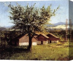 Gustave Courbet Canvas Paintings - Swiss Landscape with Flowering Apple Tree by Gustave Courbet