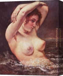 Wave Canvas Paintings - The Woman in the Waves by Gustave Courbet