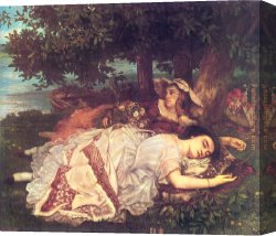Gustave Courbet Canvas Paintings - The Young Ladies on the Banks of the Seine by Gustave Courbet
