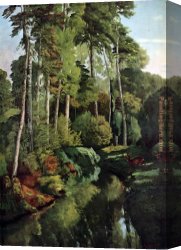 Deer Canvas Paintings - Waldbach with deer by Gustave Courbet