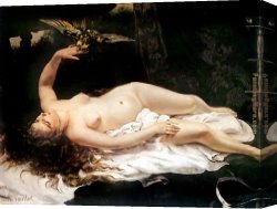 Woman Canvas Paintings - Woman with a Parrot by Gustave Courbet