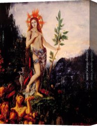 Apollo Canvas Paintings - Apollo and the Satyrs by Gustave Moreau