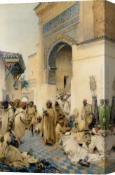 Figure Canvas Paintings - African figures dancing in a courtyard by Gustavo Simoni