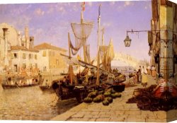 Venetian Canvas Paintings - Along A Venetian Canal by Hans Herrmann