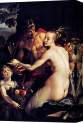 Cupid Canvas Paintings - Bacchus, Ceres and Cupid by Hans von Aachen