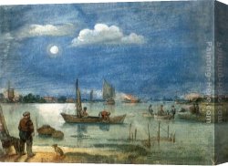 Hendrick Canvas Paintings - Fishermen by Moonlight by Hendrick Avercamp