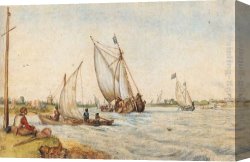 Hendrick Canvas Paintings - River Landscape by Hendrick Avercamp