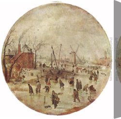 Hendrick Canvas Paintings - Winter Landscape with Skaters by Hendrick Avercamp