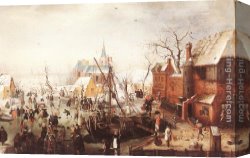 Hendrick Canvas Paintings - Winter Scene at Yselmuiden by Hendrick Avercamp
