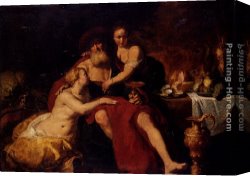 Hendrick Canvas Paintings - Lot And His Daughters by Hendrick Bloemaert